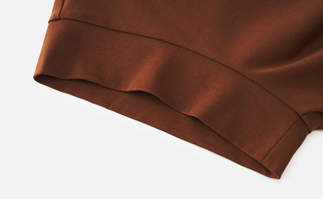 ZHUCHONGYUN wide-shouldered pleated waist slim crewneck top-LOVE.