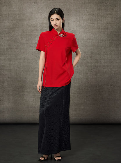 HECO Summer Handmade Orchid Winding Mandarin Neckline Short Sleeve Top - FLIGHT.