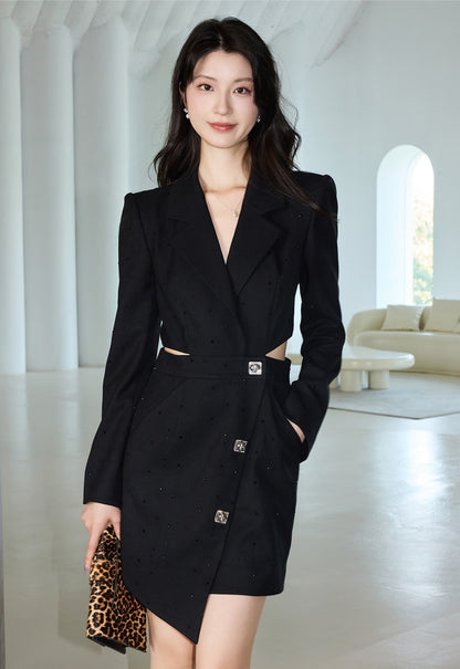 YES BY YESIR asymmetrical waistless suit dress - MENT.