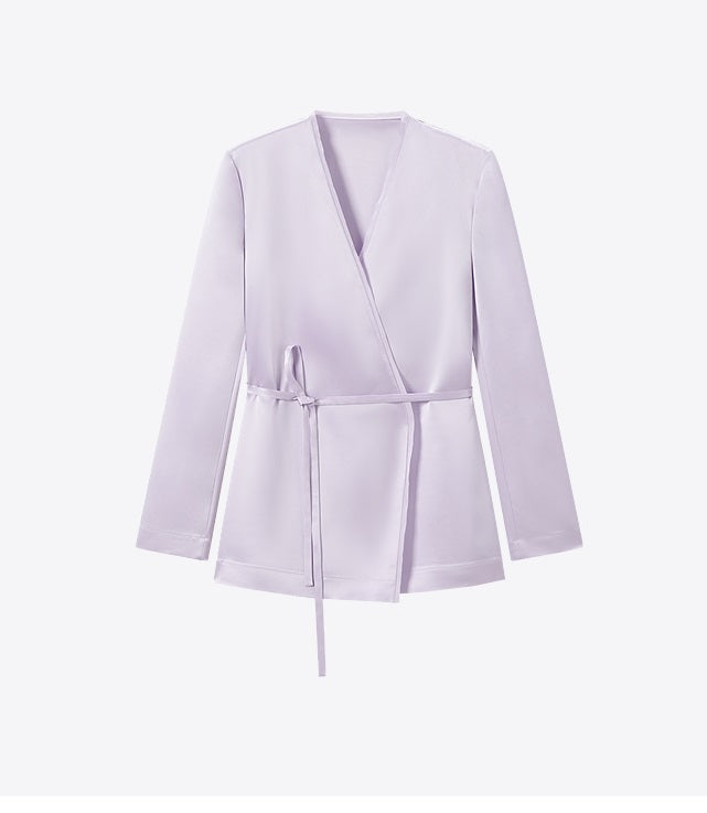 COMME MOI  Double-Sided Satin Lace-up Purple Straight top - NORA.