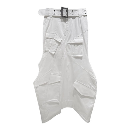 ANNAKIKI white geometric irregular split cargo skirt-MIKASA