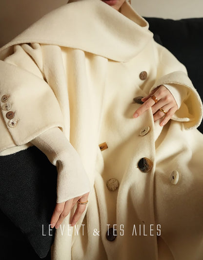 LE VENT&TES AILES Luxury winter camel hair tweed scarf jacket coat-ROSA.