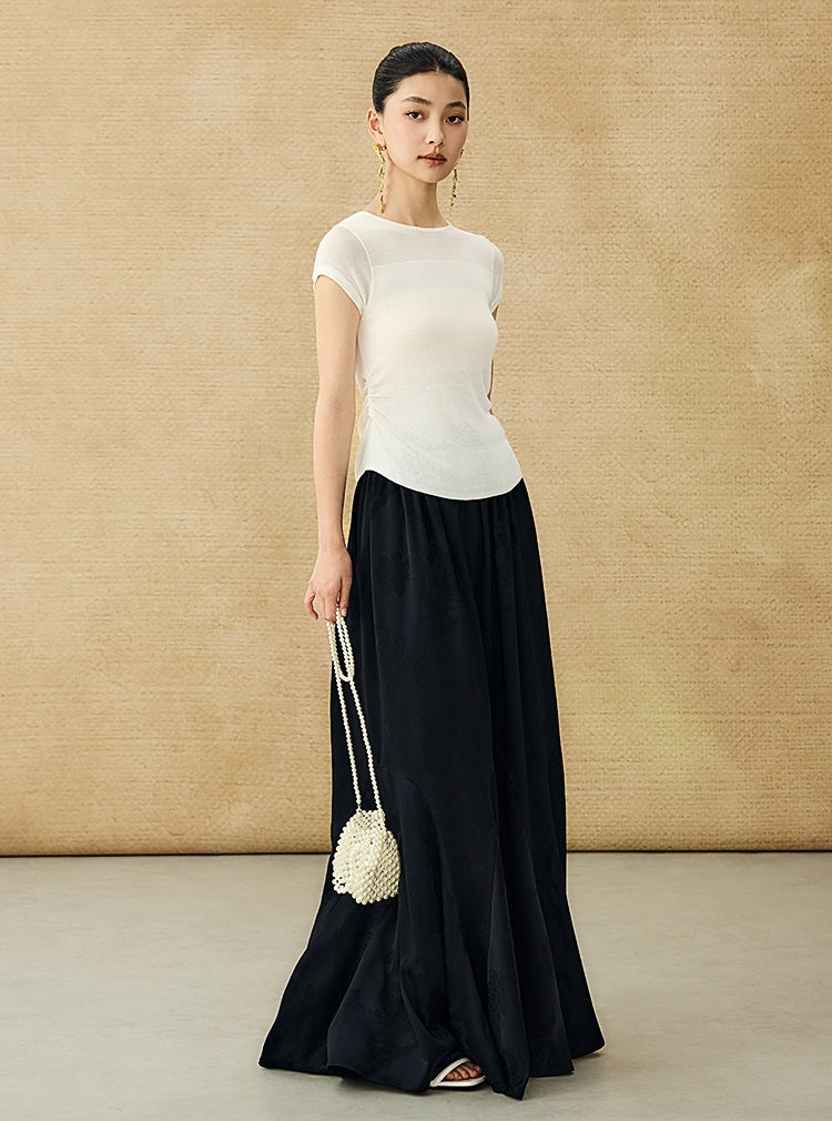 HECO Chinese style slightly transparent round neck knitted short sleeve T-shirt -BING.