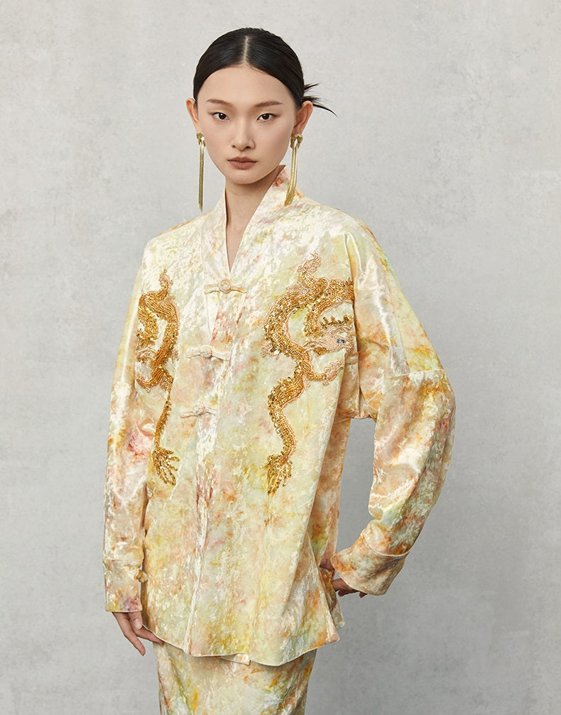 HECO 100% polyester retro heavy industry tie-dye velvet jacket women - saun.