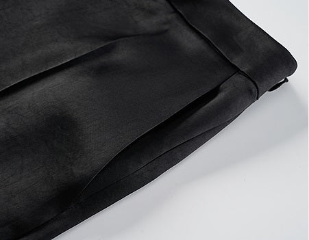 COMME MOI Summer Women's Black Satin Straight Pants - ADELINE.