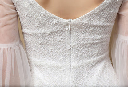 DOLLY Elegant Black Glitter Mesh Long Puff Sleeve Sequin Evening Dress-NUNU