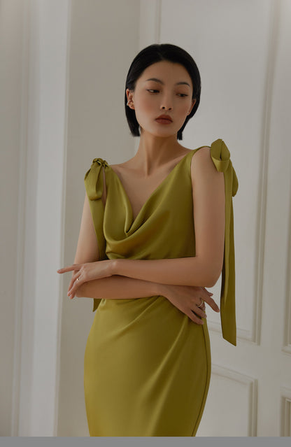 GOUDIN women's texture pickle green party luxury niche Hepburn dress-XIM.