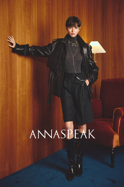 ANNASPEAK   Wool MINI Waist Bag Straight Leg Pants -COLE.
