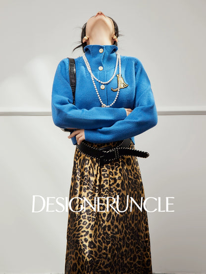 DGU×LAB "Lan Bao" blue cardigan lazy high-end knitted sweater  - LEVI