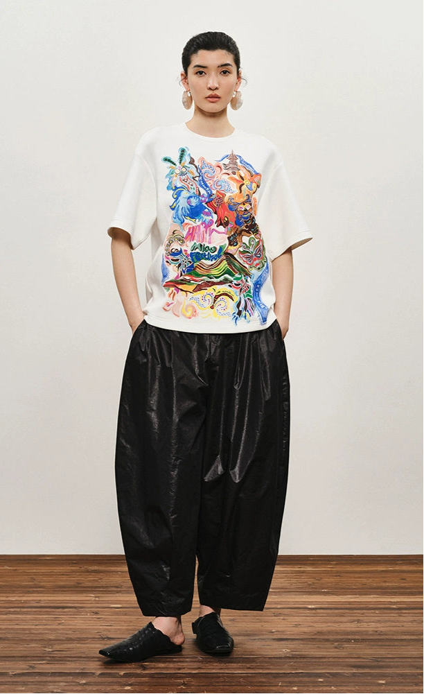 ZHUCHONGYUN White Loose Shoulder Short Sleeve T-Shirt--TSUYU.