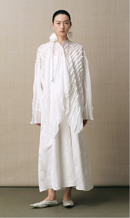 ZHUCHONGYU white loose pleated top and pant outfit set--SOUSOU.