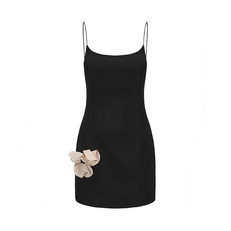 ATELIER MISS LU Fall/Winter Orchid Shape Design Slim Slip Black Dress - ELOHIM