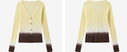 COMME MOI Lv Yan designer summer V-neck gradient pit strip knit cardigan - IAN.