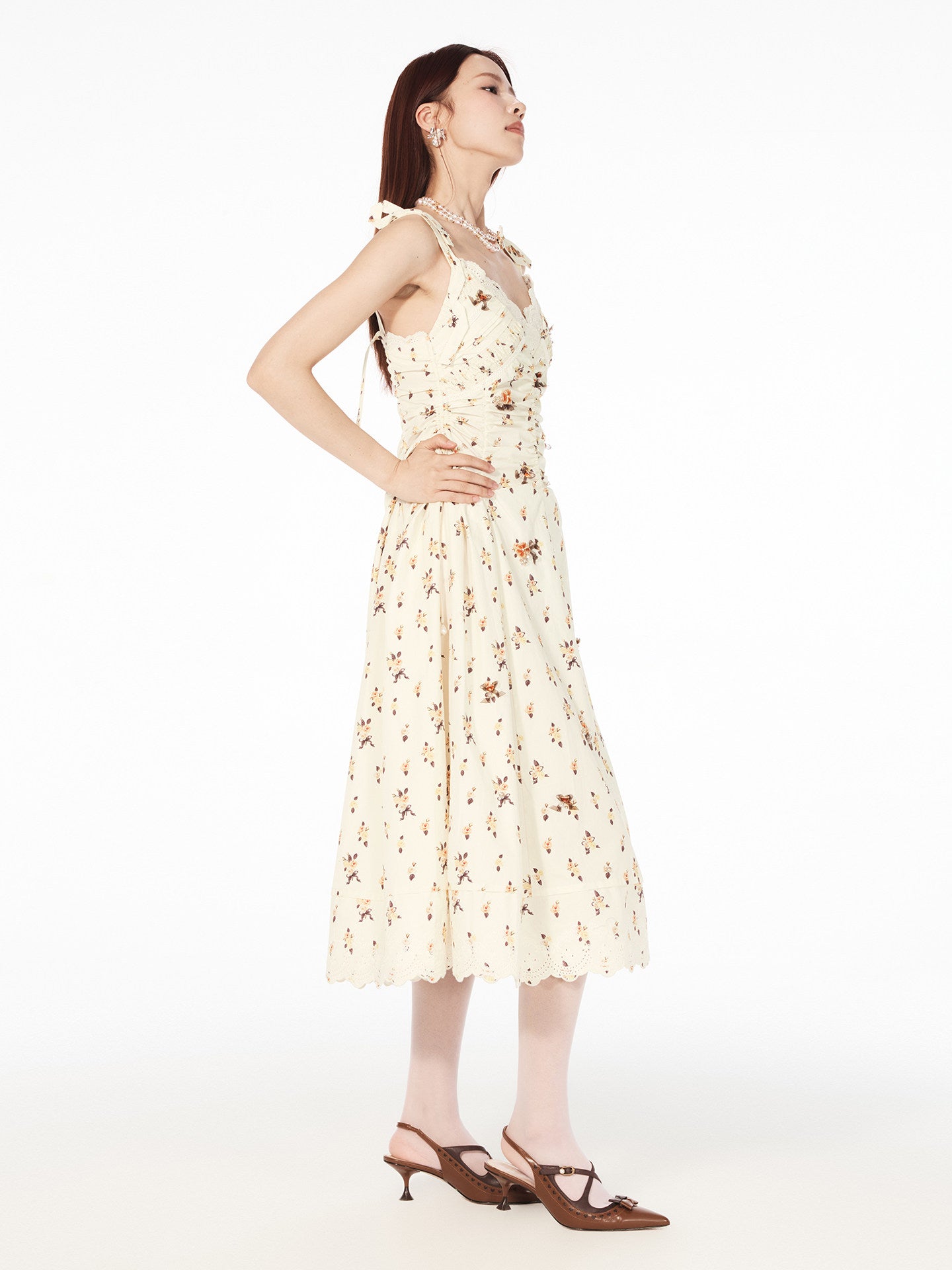 FAME pastoral print beaded floral slip dress - OLIVIA