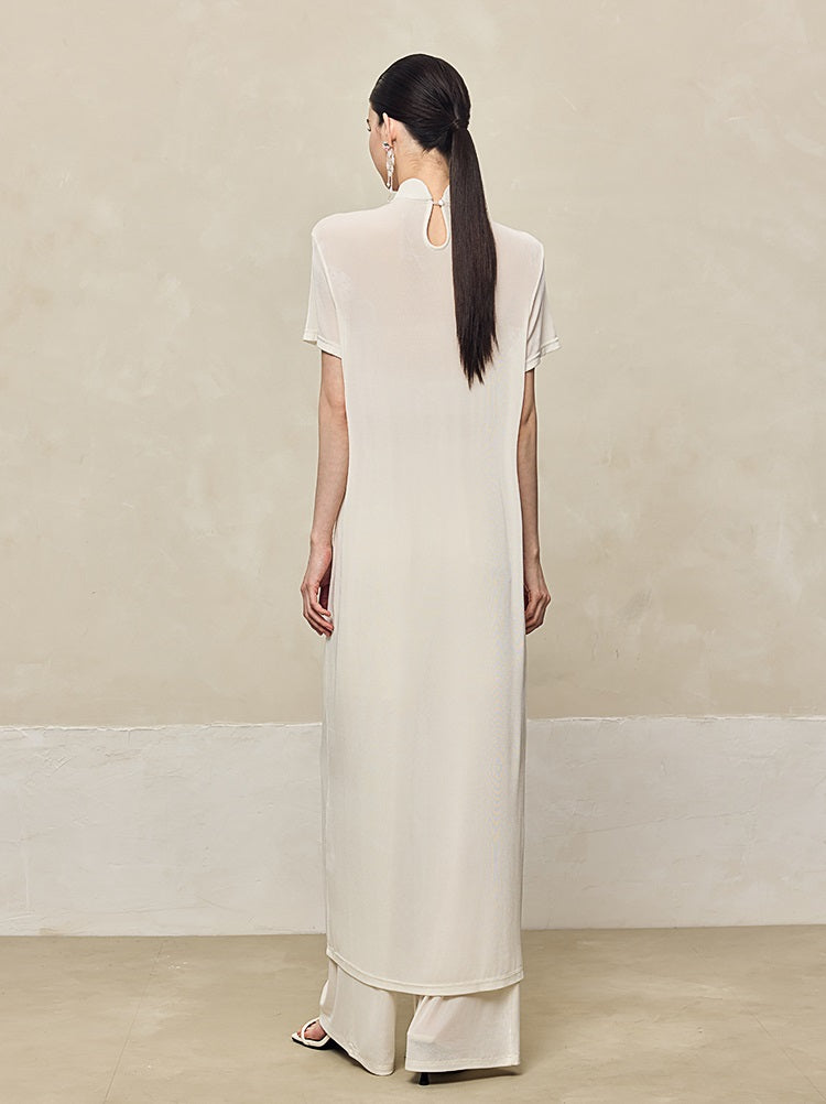 HECO  Acetate Knitted Slit black white Long Top Women - FAVOUR.