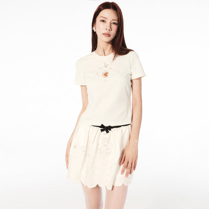 FAME embroidered beaded short-sleeved T-shirt - CAMILLA