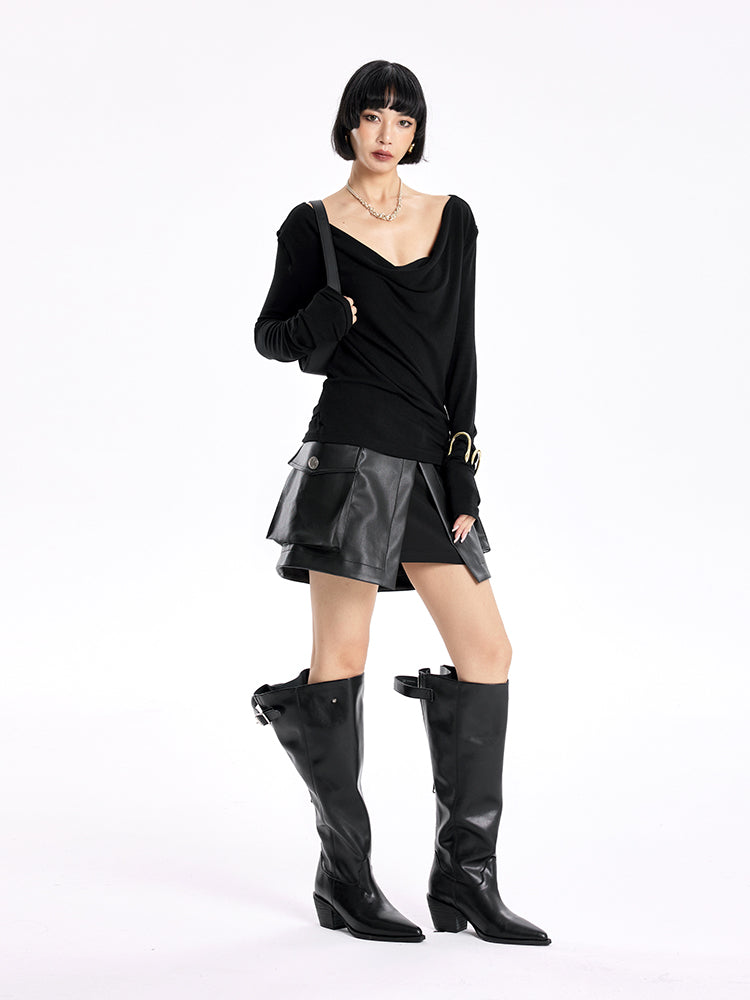 TINY IN high-waisted leather detachable two-piece skirt -SOMT