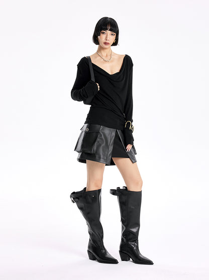 TINY IN Smock Swing Neck Knit T-Shirt Worn Front and Back-ROX.