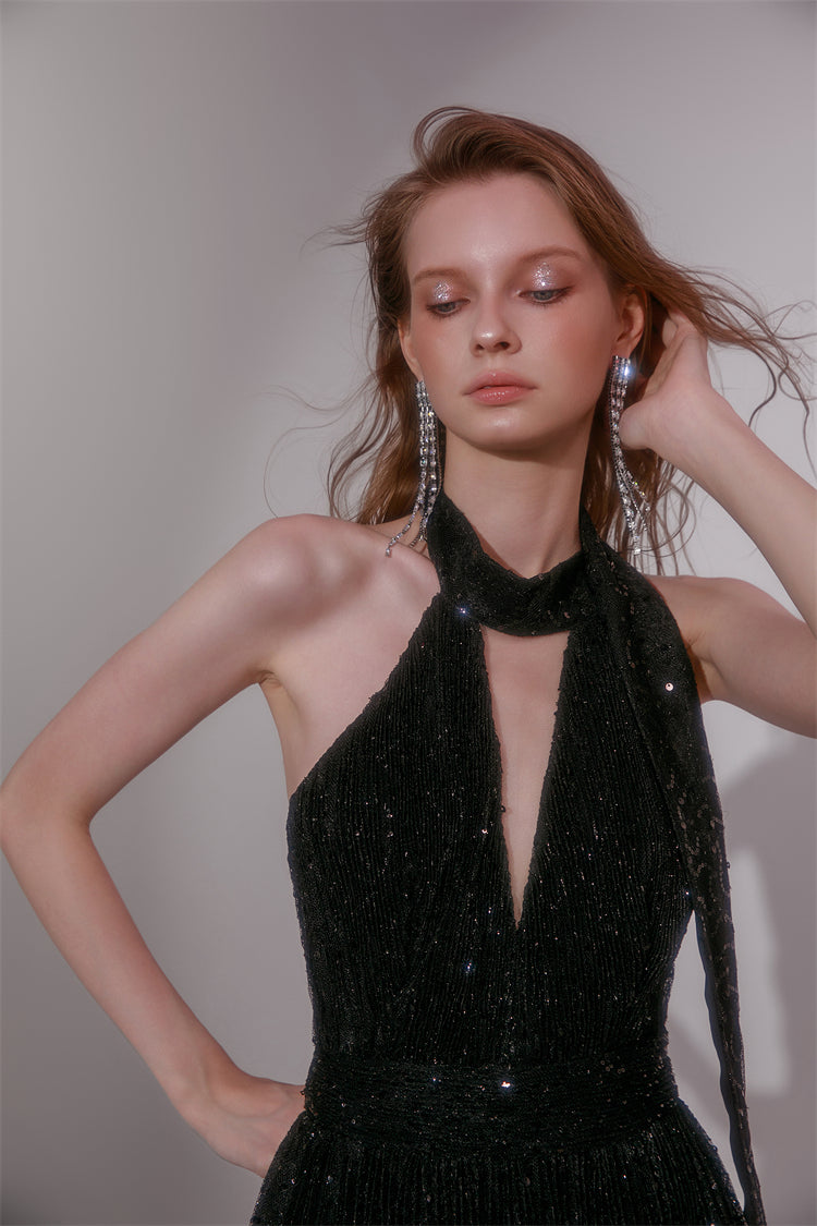 Wardrobes by Chen High End Black Halter Neck Sleeveless lbd Cocktail Dress-Blackie