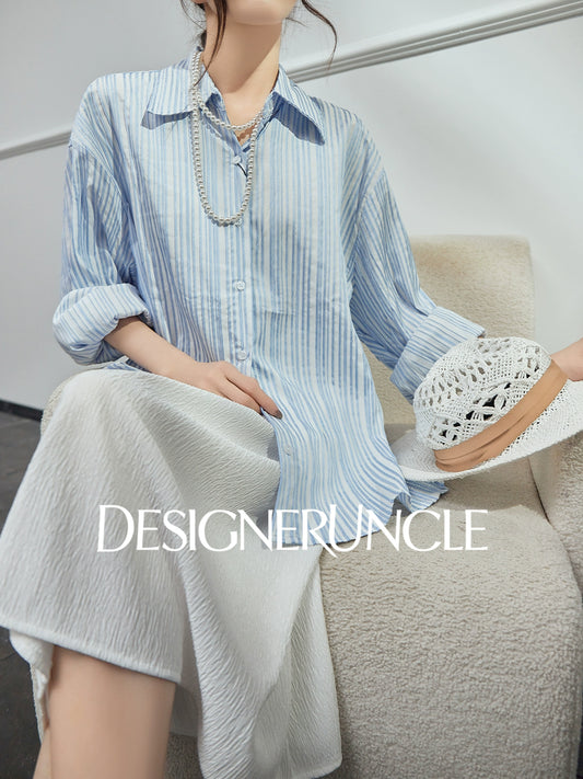 DGU| Blue Knitted Loose Vertical Light Luxury Commuter Fan Niche Design Top - George.