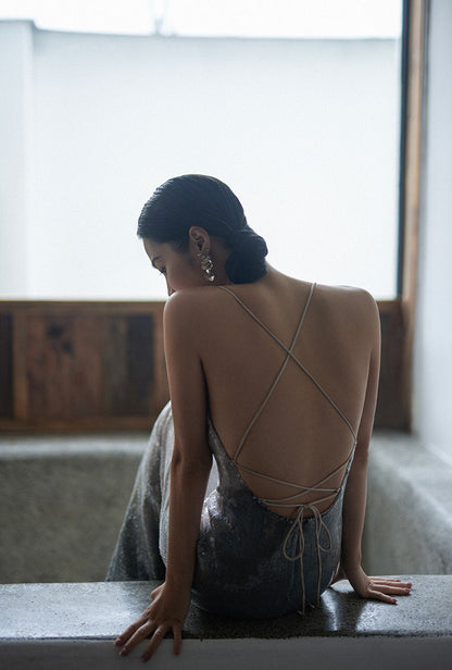 GOUDIN bridal backless French party evening engagement dress-BEAKA.