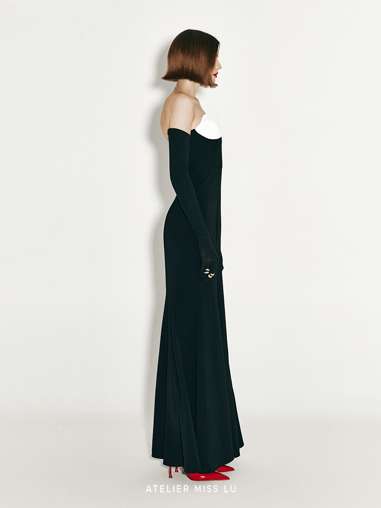 ATELIER MISS LU Flower Piece Design Bandeau Slit Mermaid Dress -  AKBAR.