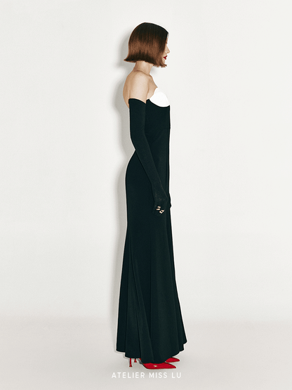 ATELIER MISS LU Flower Piece Design Bandeau Slit Mermaid Dress -  AKBAR.