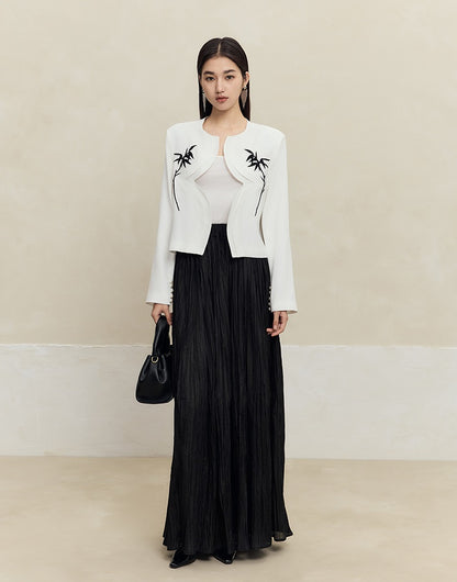 HECO striped texture swing high waist black green women's long skirt - muse.