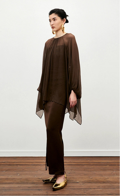 ZHUCHONGYUN tulle crewneck loose cover-up top-AGATSUMA.