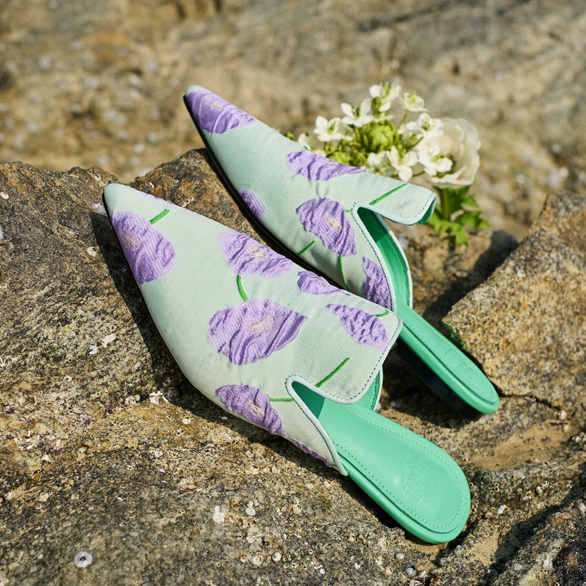 B-FEI French flowers elegant flat mules-THEW.