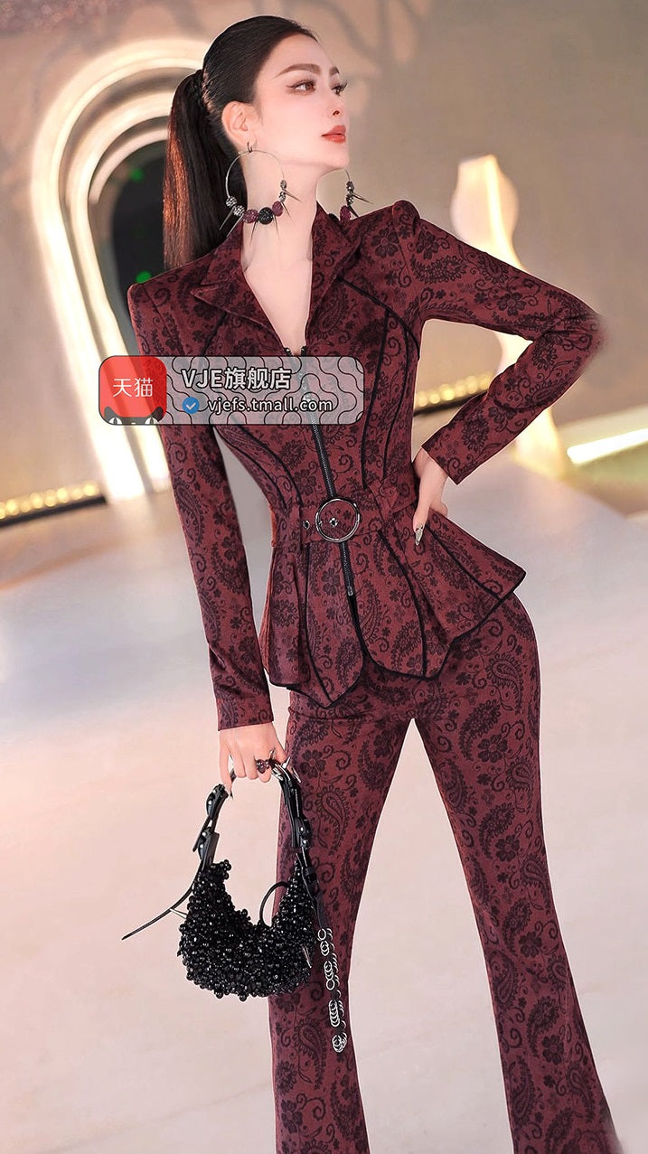 VJE  Skirt Top Micro Flared Pants Two-Piece Set-QUIN.