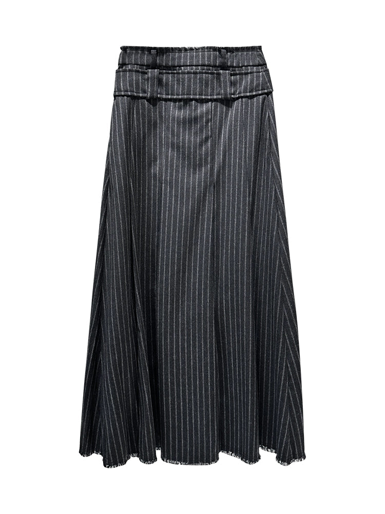 ANNAKIKI Wool Deconstructed Double Waist Head Pleated Skirt-SHIN