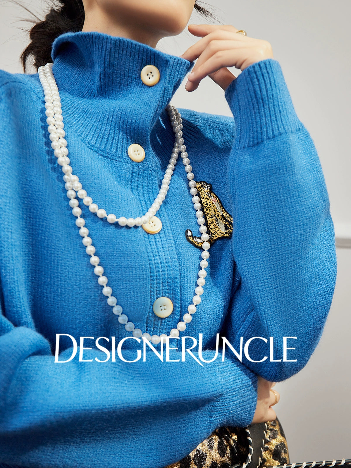 DGU×LAB "Lan Bao" blue cardigan lazy high-end knitted sweater  - LEVI