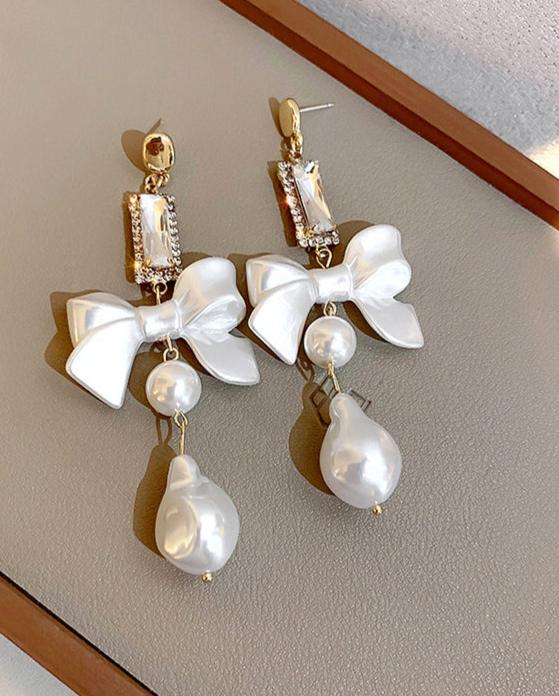 DOLLY Luxury Pretty Retro Style Bow Diamond Tassel Chic Earrings-EDITA