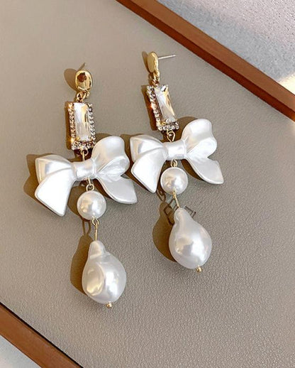 DOLLY Luxury Pretty Retro Style Bow Diamond Tassel Chic Earrings-EDITA