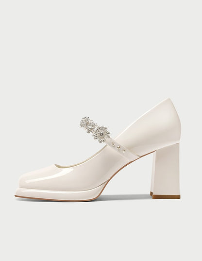 PJJUU white marijue wedding thick high heels - JANE.