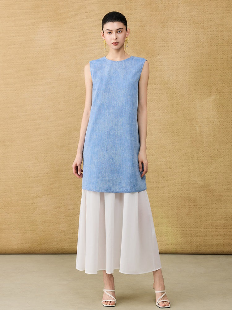 HECO Chinese women's summer  diamond blended linen vest dress - SWET.