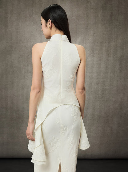 HECO Mock Collar Acetate Asymmetrical Wavy Side Halterneck Vest - DWELLS.