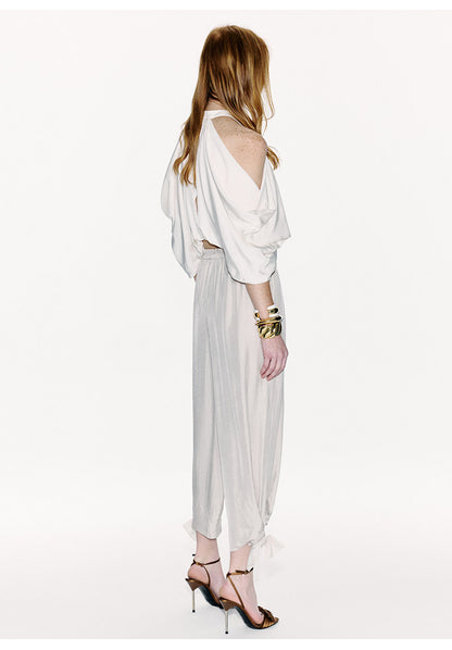 ATELIER MISS LU Bow Embellished Cinched Acetate Tapered Pants - VELVET.