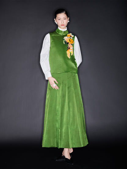 M essential Mackay designer Emerald Green Silk Anemone Raffia Embroidery Vest - jack.