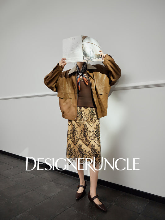 DGU|Brown leather retro loose high-end temperament fashion jacket  - Stephan.