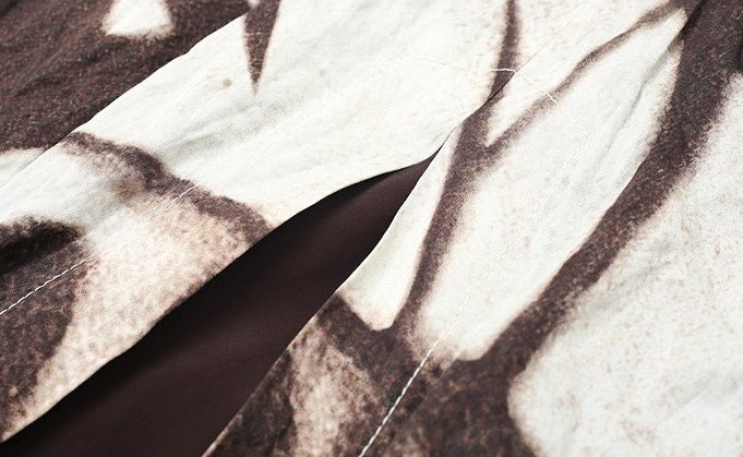 ZHUCHONGYUN Autumn Stork Leaf Slit Drawstring Skirt--YATO.