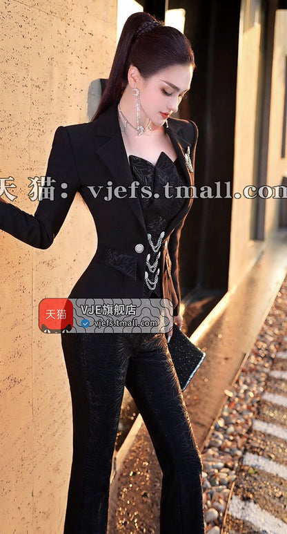 VJE long sleeve jacket flared pants two-piece suit-HWA.