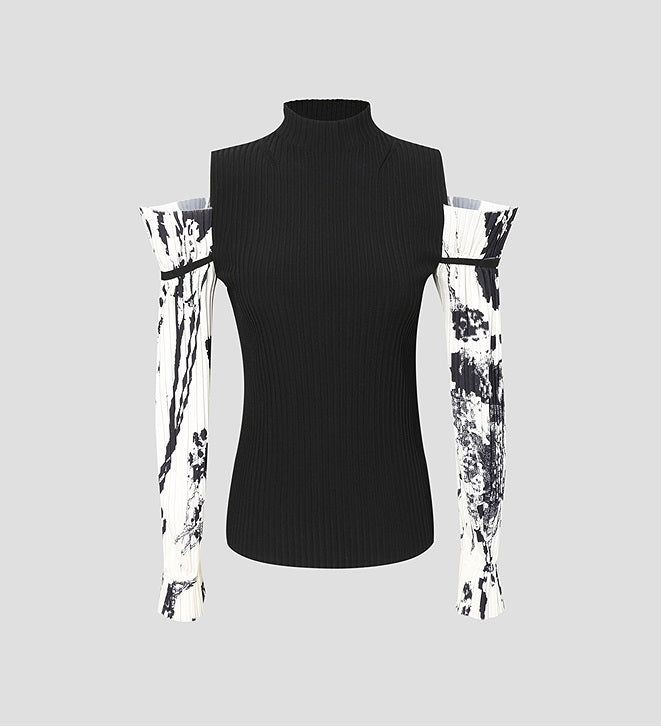 COMME MOI Lu Yan designer new women's off-the-shoulder printed sleeve shirt - DEAR .