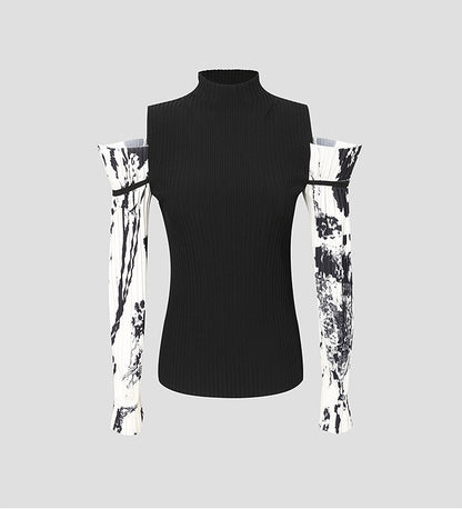 COMME MOI Lu Yan designer new women's off-the-shoulder printed sleeve shirt - DEAR .