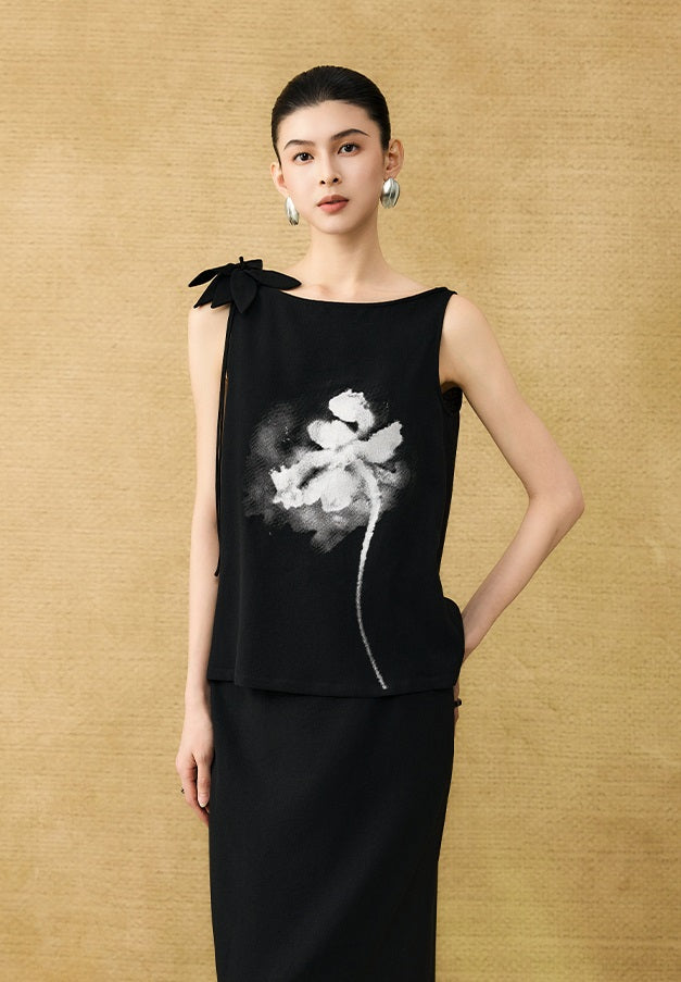 HECO  Chinese style pin small flower linen top breathable elegant vest - POWER.