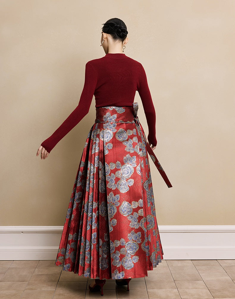 HECO red black white wool Blend twisted cut-out stand collar long-sleeved Knit- secret.