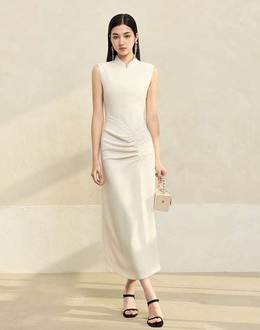 HECO Acetate Waist Black White Pleated Slim Dress Women - EARTH.