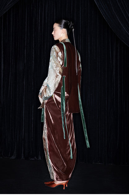 M essential Mackay designer vine pattern embroidery marble print jacket skirt suit- Eden.