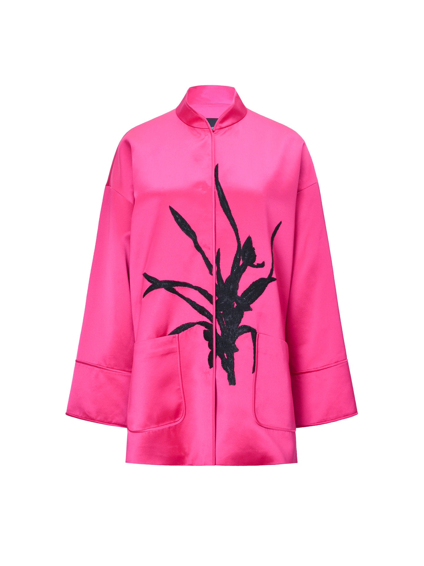 M ESSENTIAL Mackay designer Orchid silhouette patch Silver glitter satin coat - SWEAD